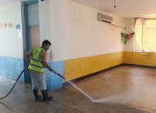 گزارش شستشوی مدارس به مناسبت اول مهر ماه افتتاح مدارس توسط شهرداری بستان